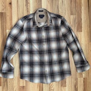 Pendleton Lodge 100% Virgin Wool Plaid Button Down Shirt in Neutral Tones